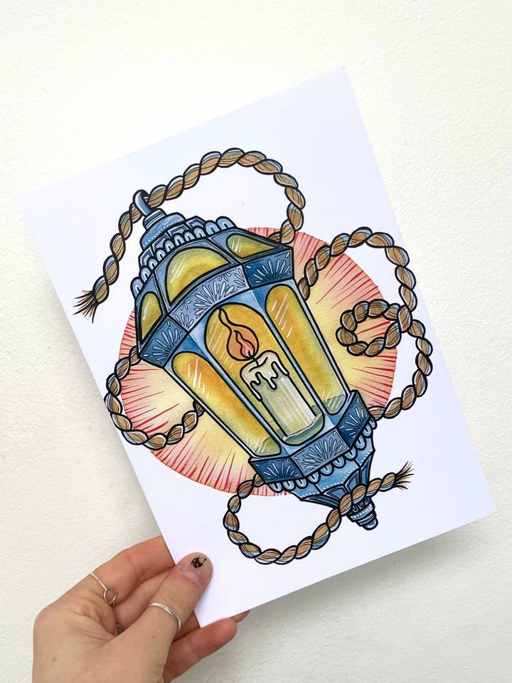 Art Print Lantern Tattoo Flash - Kunstwerk in alternatieve stijl voor wholesale door The Flower Girl Studios
