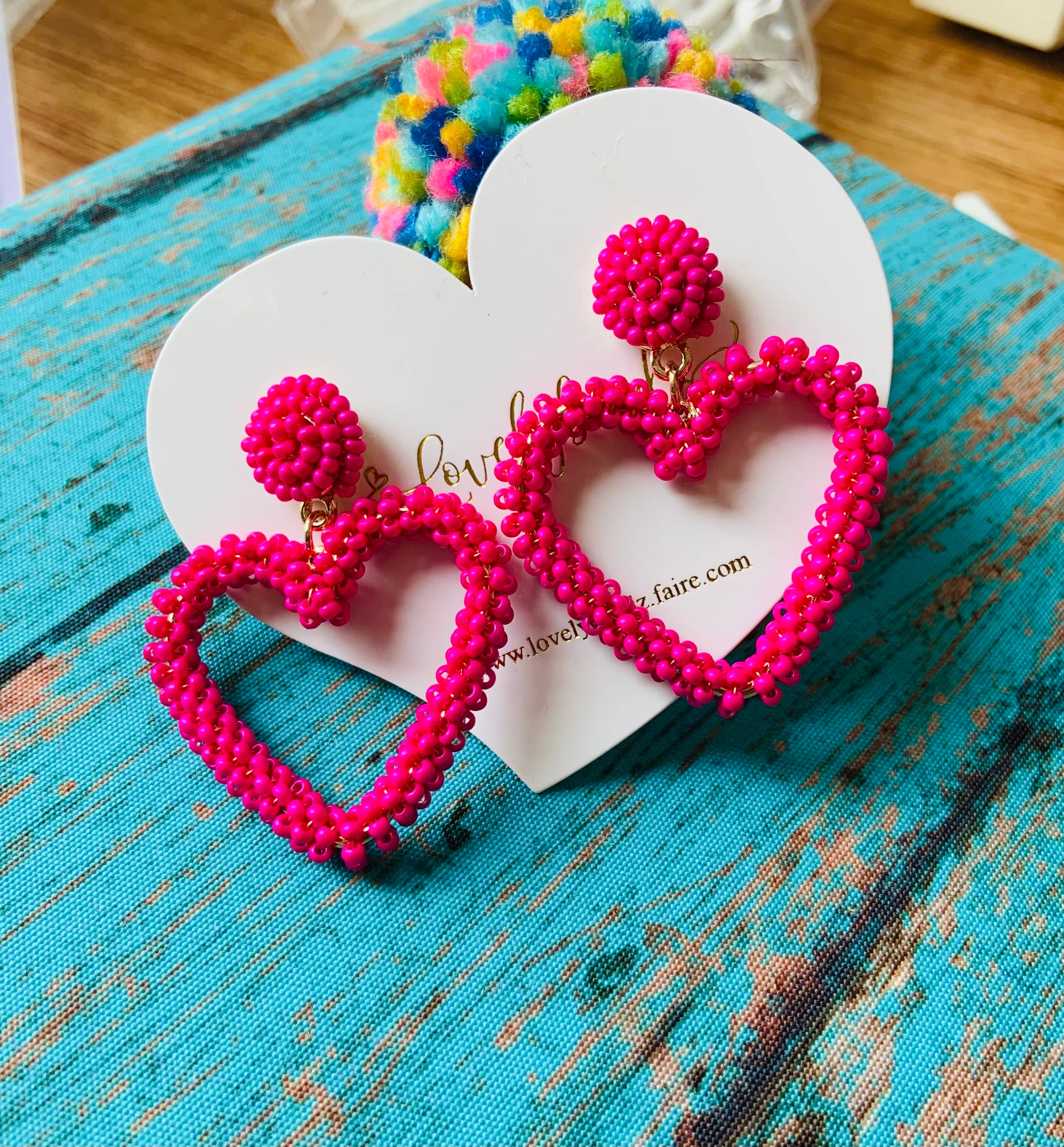 Lovelybeadz - Wholesale Dangle Earrings - Pink Beaded heart Earrings2