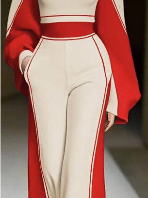 Red Loose Wide Leg Striped Casual Pants Bottoms Trousers for wholesale on Faire6