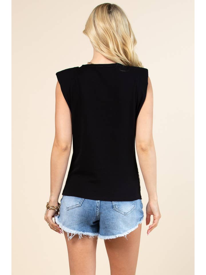 T1154-Nicole- Black Animal Multi Metallic Muscle Tank Top for wholesale on Faire