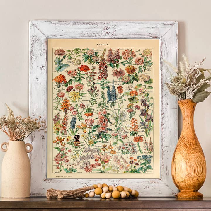 Swinford Designs - Wholesale Art Print - Fleurs Vintage Flower Chart - Choose Frame Size & Color