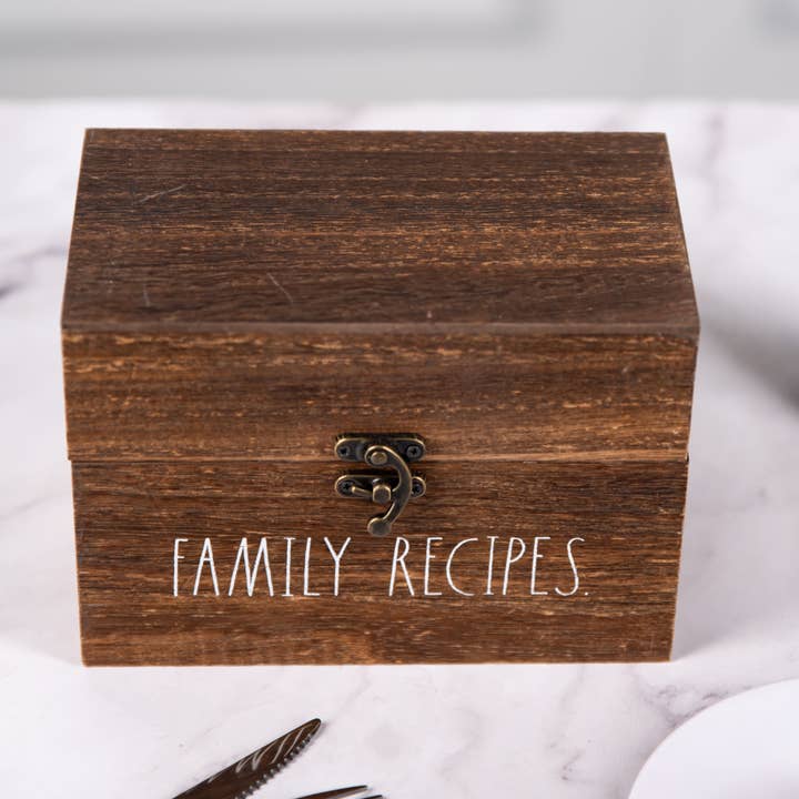 DesignStyles Home - Wholesale Recipe Box - Rae Dunn “Family Recipes” Vintage Wooden Recipe Box