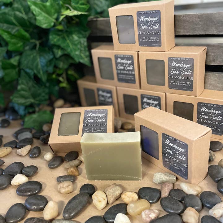 Valkyrie Global - Wholesale Bar Soap - Cleansing Bar - Woodsage & Sea Salt Honey Green Clay