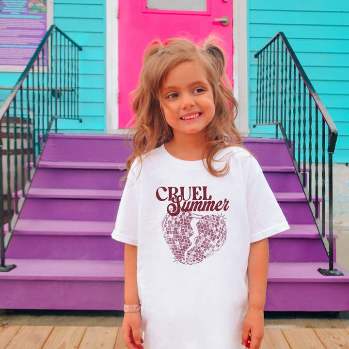 Totally Taylor Apparel Co - Wholesale Screen Printed T-Shirt - Kids - Taylor Swift Cruel Summer Disco Heart T-Shirt - Kids