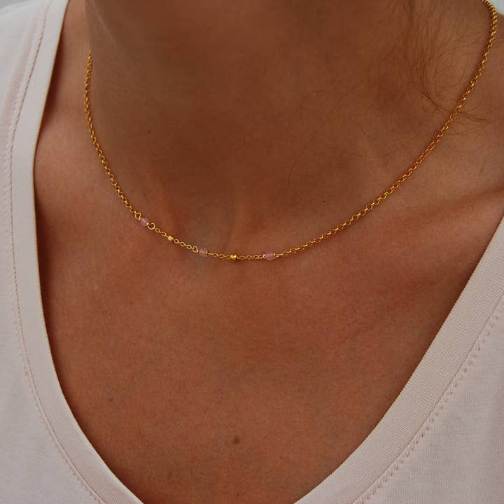 Halsband med rosenkvarts, silver 925 halsband, bröllopshalsband. för wholesale av Yneda Jewels