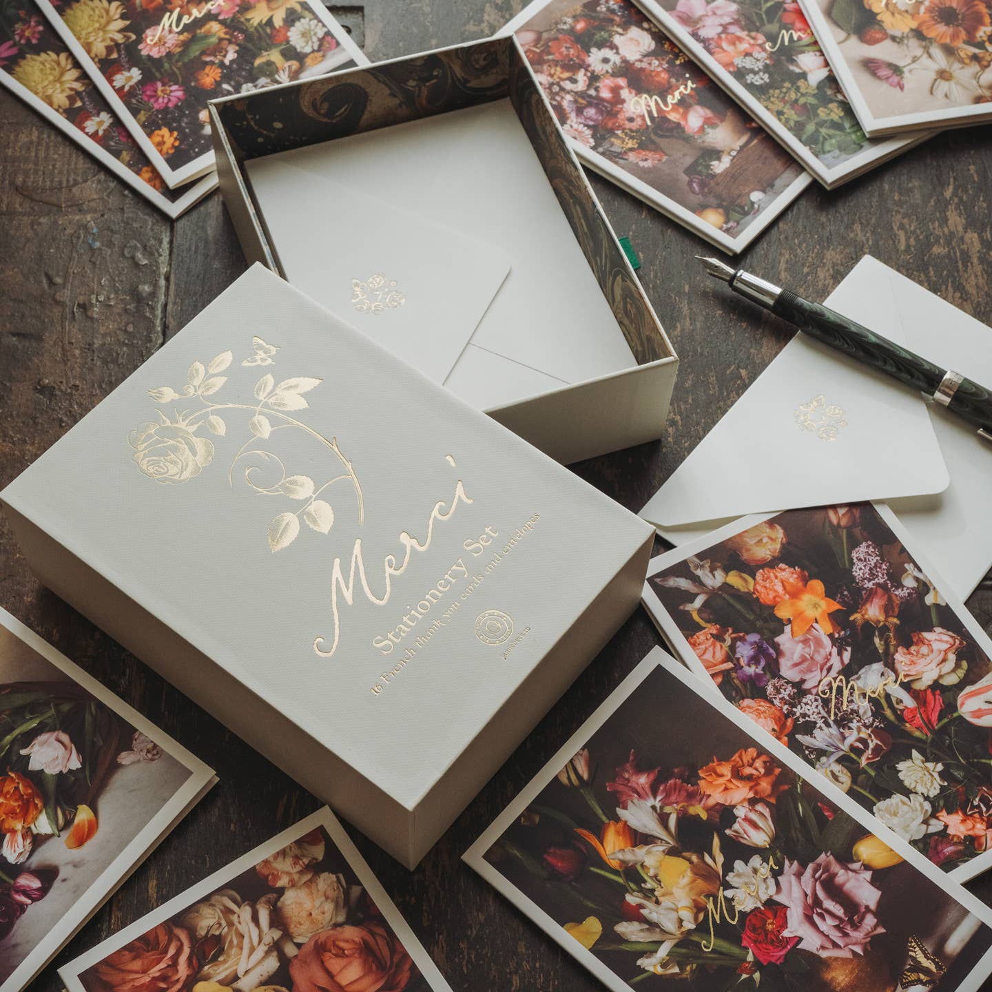 Jamie Beck - Wholesale Stationery/Notecard Set - Merci Stationery • Set of 16 Cards and Envelopes1