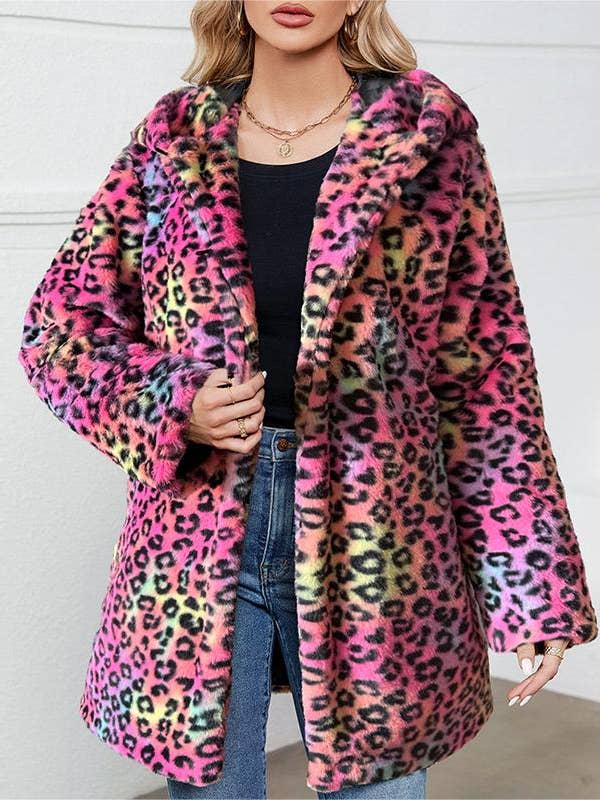 HIDDENBRAND - Wholesale Fur/Faux Fur Coat - Women's - Leopard faux fur coat plush coat