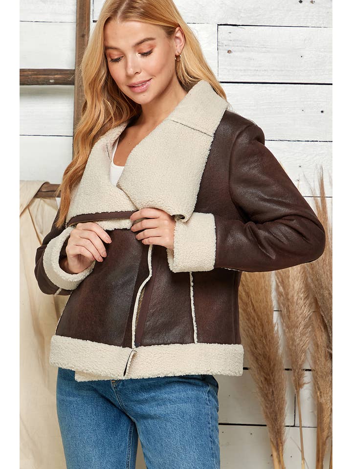 BROWN Timberline Faux Leather Jacket for wholesale on Faire2