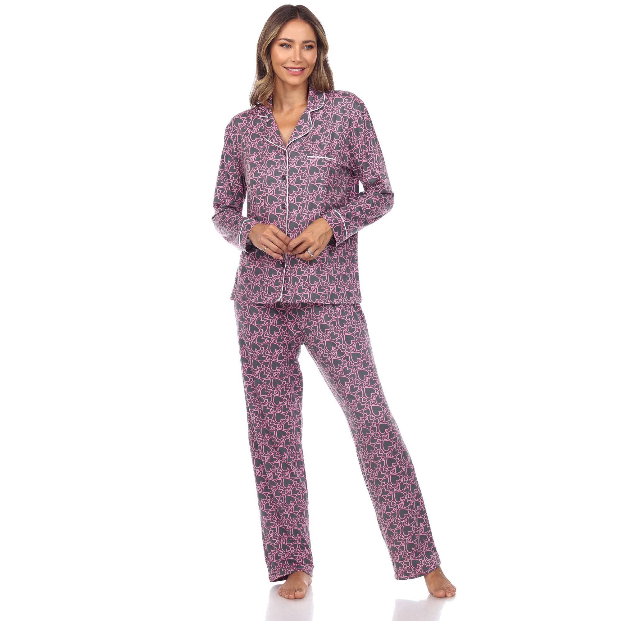 WHITE MARK - Wholesale Pyjamaset - Dames - Pyjamaset met lange mouwen en hartprint voor dames1