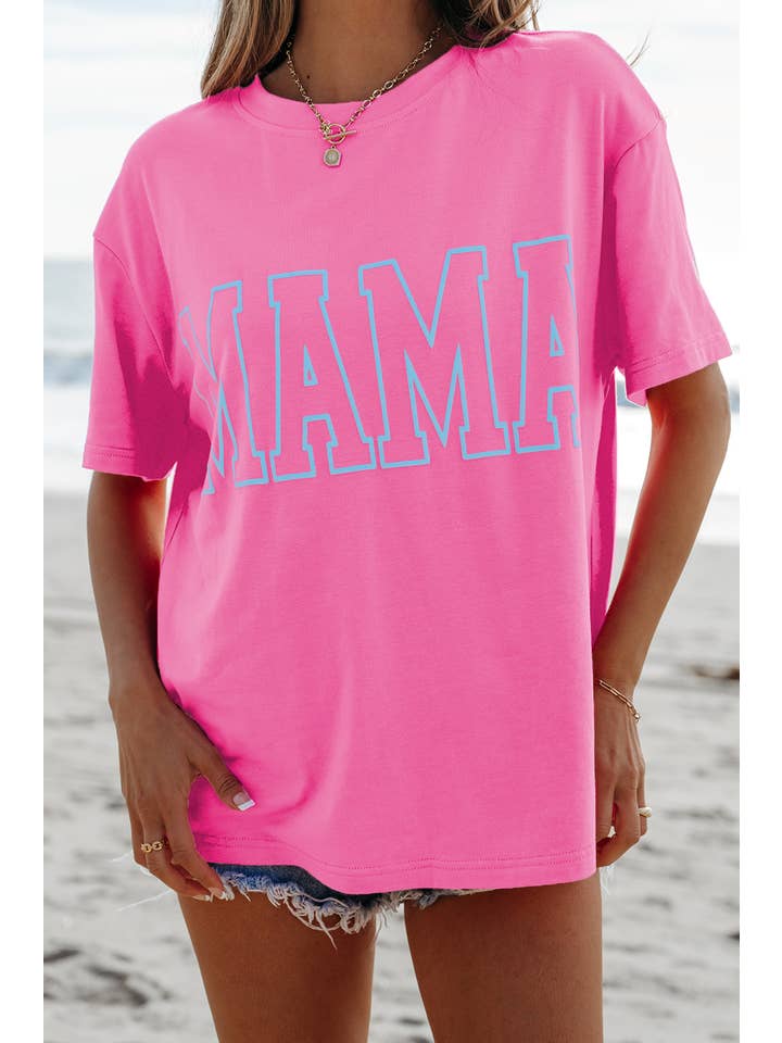 1 the Woman - Wholesale Shirt - Women's - MAMA Letter Graphic Neon T Shirt
