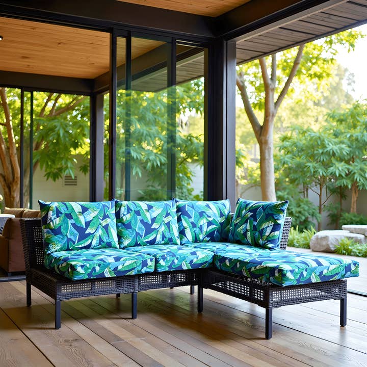 REMOVED BRAND - Wholesale Chair Cushion - Rockin Cushions Outdoor Slip Covers | Green Banana Leaf Jungle Print | Compatible with IKEA Duvholmen Kuddarna Cushions | Includes 2 Kuddarna Pillow Covers and 2 Duvholmen Seat Covers - Set of 42