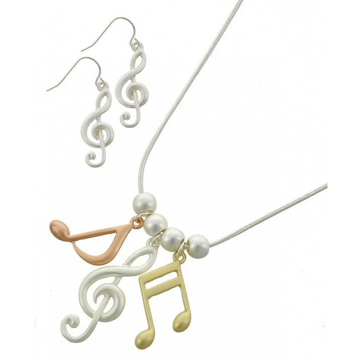 0011 PREMIERE - Wholesale Jewelry Set - FR2765 3-Tone Treble Clef, Notes, Music Metal Necklace Set2