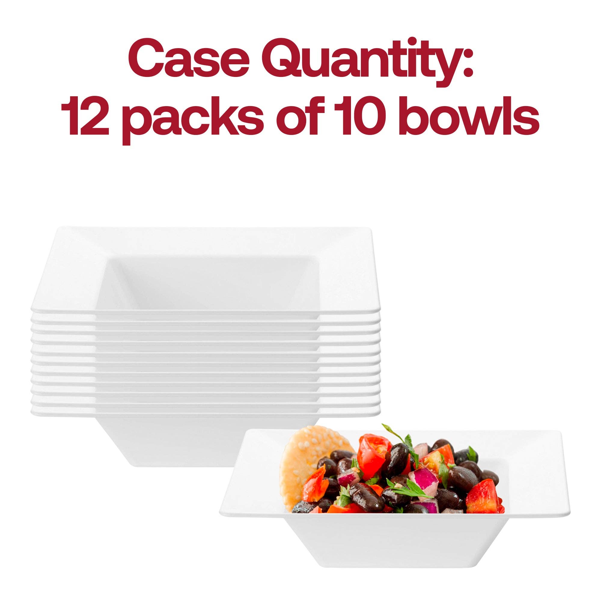Smarty had a Party - Wholesale Disposable Plate - 12 oz. White Square Plastic Soup Bowls - 10 pcs4