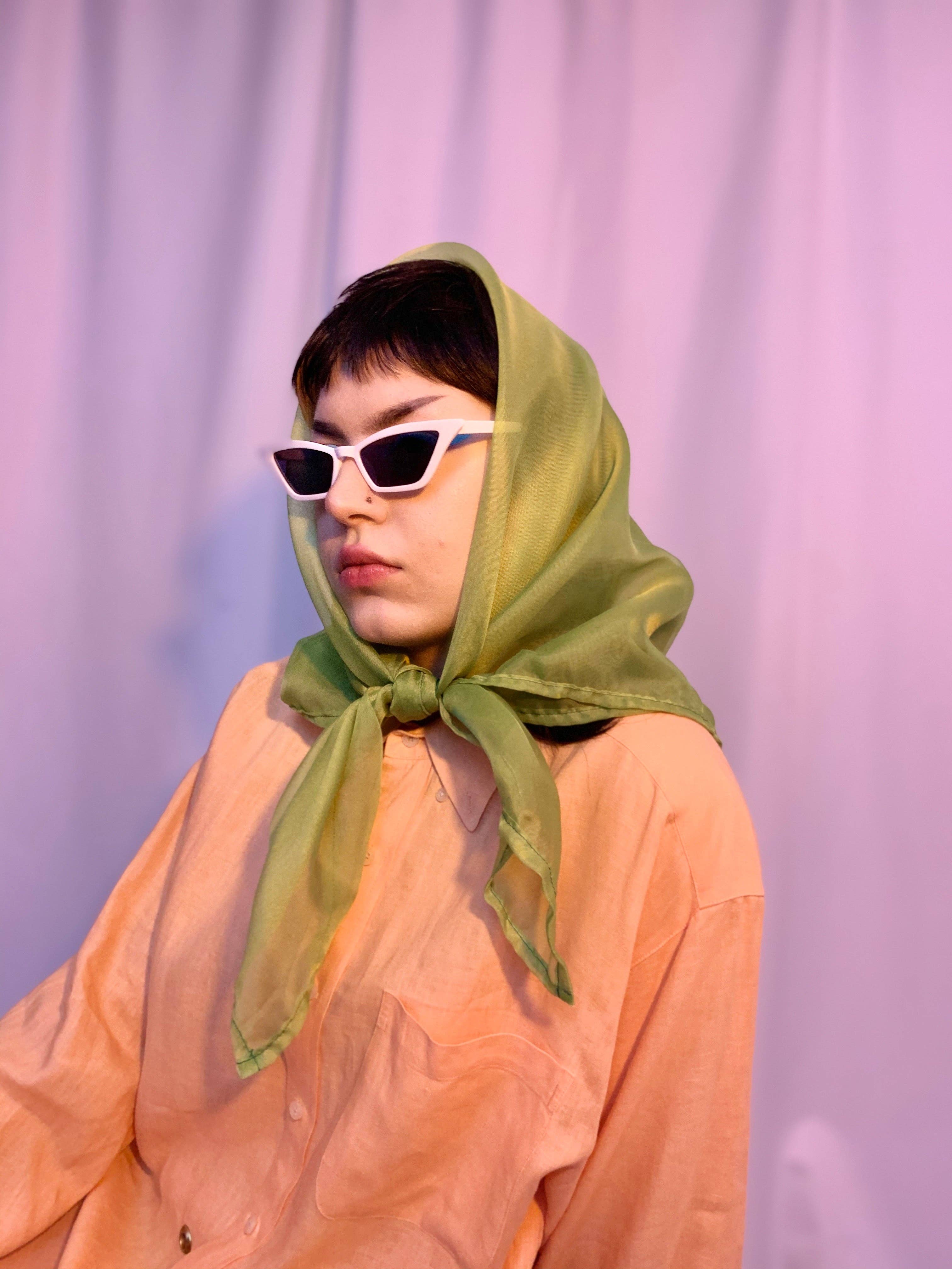 Shop Journal Vintage - Wholesale Scarf - Women's - Large lime sheer square scarf6