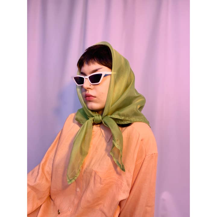 Shop Journal Vintage - Wholesale Scarf - Women's - Large lime sheer square scarf6