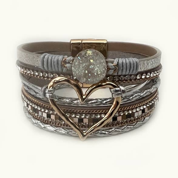 Armband - Gehämmertes Herz mit rundem Stein für den Großhandel von Peaceful Village Inc.