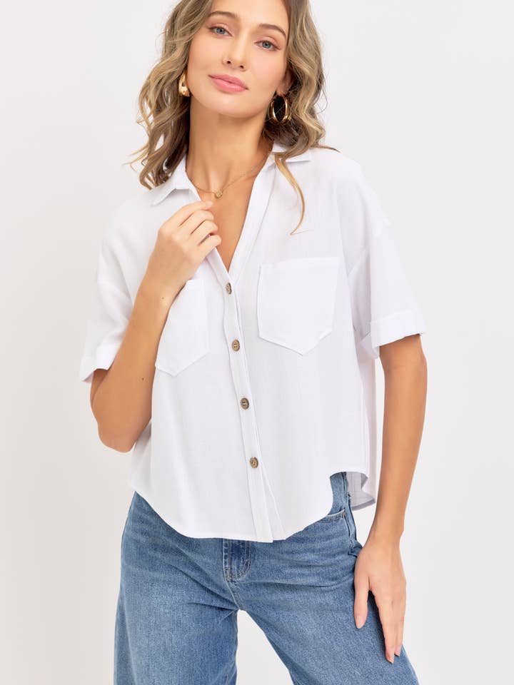 Sweet Lovely by Jen - Wholesale Button Down Shirt - Women's - LINEN BLEND BUTTON DWON CASUAL SHIRT24