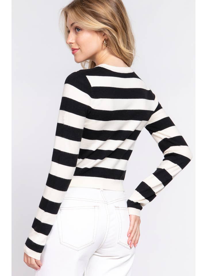 Active Basic | Active USA - Wholesale Knit Sweater - Women's - Long Sleevv Crew Neck Stripe Fitted Sweater9