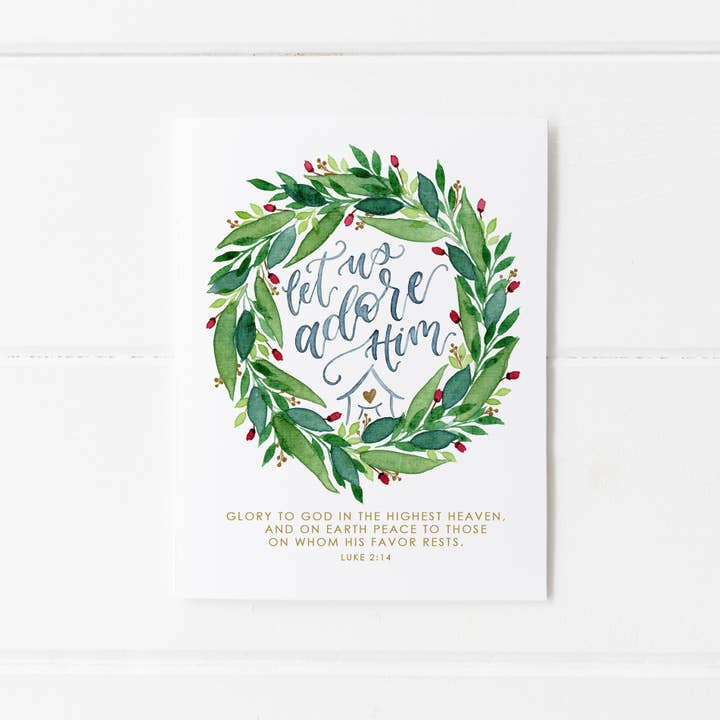 Let Us Adore Him Christmas Greeting Card for wholesale by Elizabeth Denniston Design