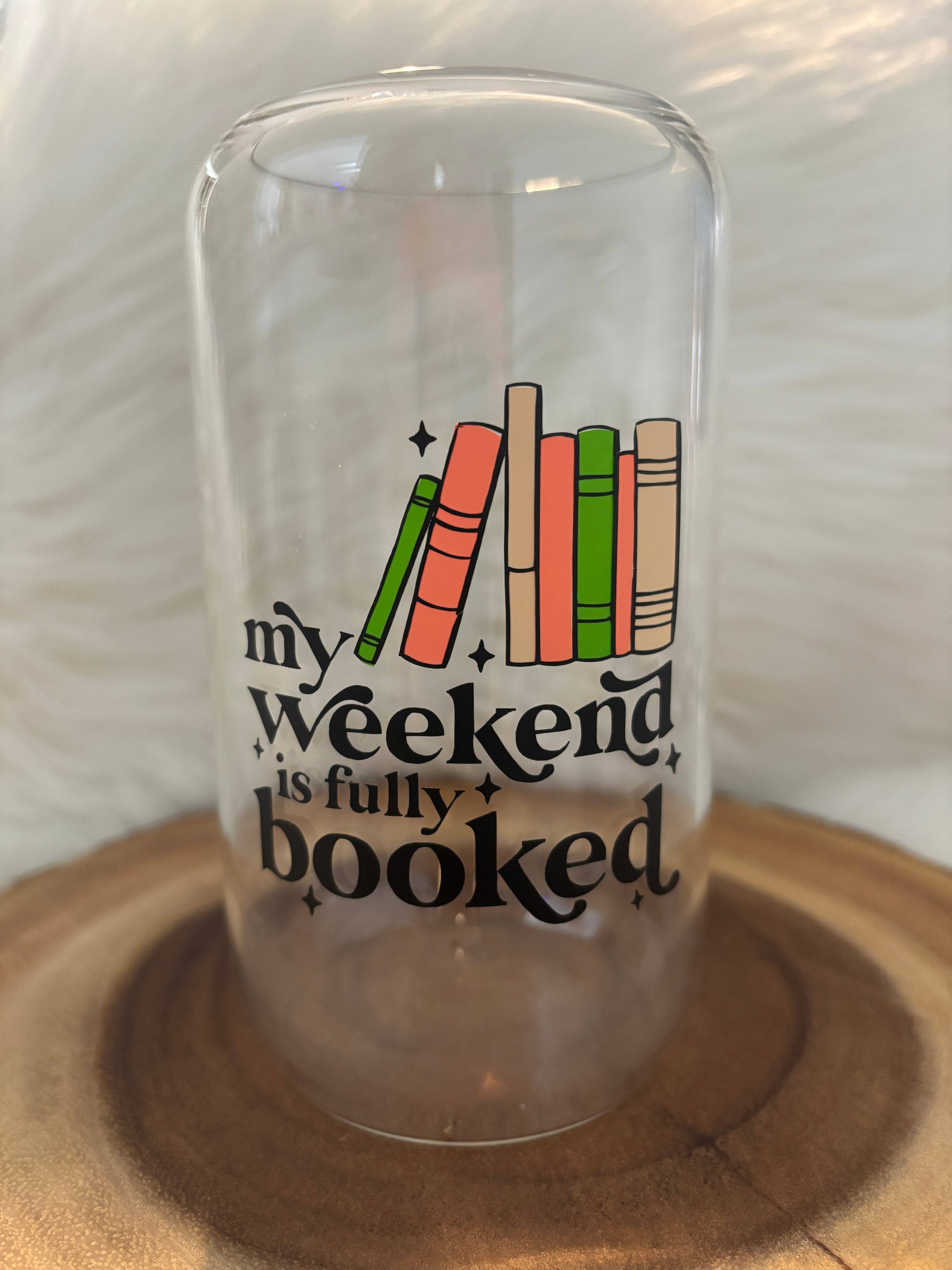 RandyLynnCo - Wholesale Drinking Glass/Cup - Bookish Glass Cup | Weekend is Booked | Spring Time0