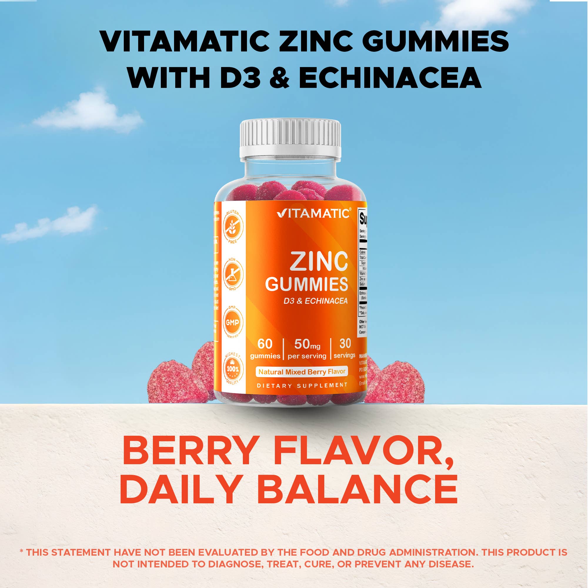 Vitamatic - Wholesale Oral Supplement/Vitamin - Vitamatic Zinc 50mg | 60 Vegan Gummies3
