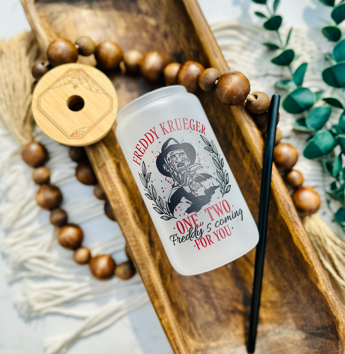 Bonita Bella Creations - Wholesale Drinking Glass/Cup - Freddy Krueger style sublimation beer can glass 16oz or 20oz3