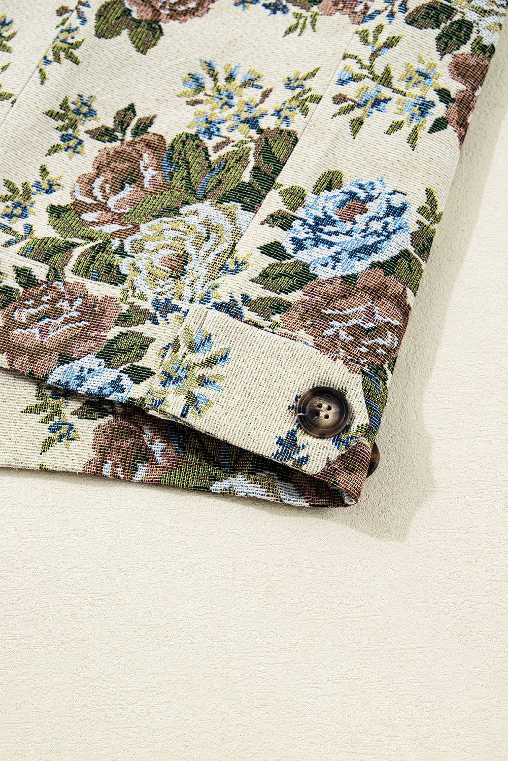 Khaki Floral Zip-Up Contrast Collared Jacket for wholesale on Faire8