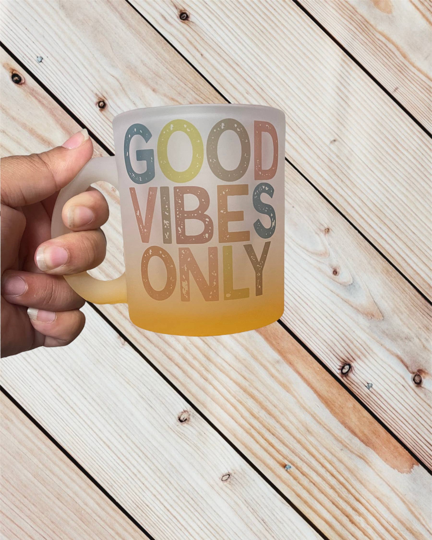 D2JCrafts - Wholesale Coffee Mug - Good Vibes Only Frosted Ombré Yellow Coffee Mug4