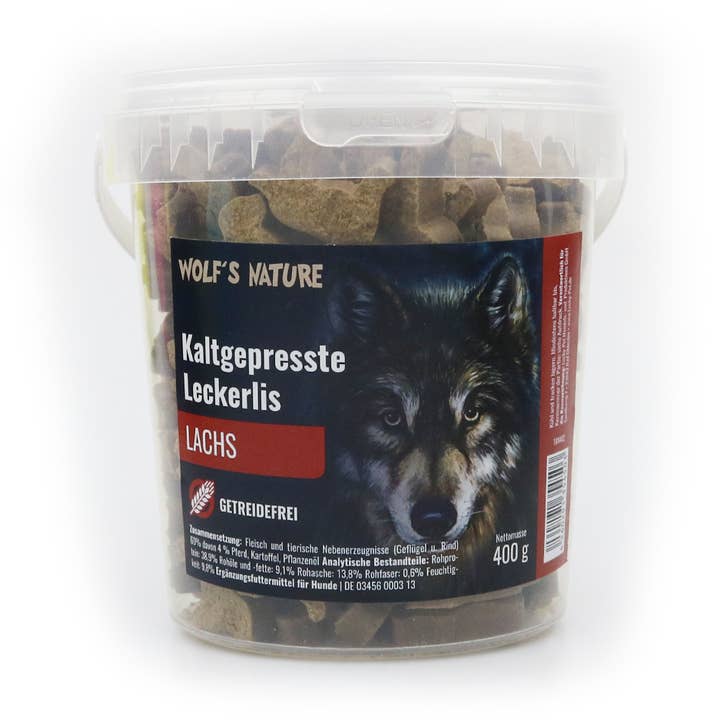 Mordidas de cachorro Wolf's Nature® com salmão 400 g por atacado de Lucky-Pet Handels- und Produktions GmbH