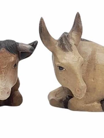 Sæt af okse og æsel udskåret i træ 3553 for engroshandel hos Dolfi