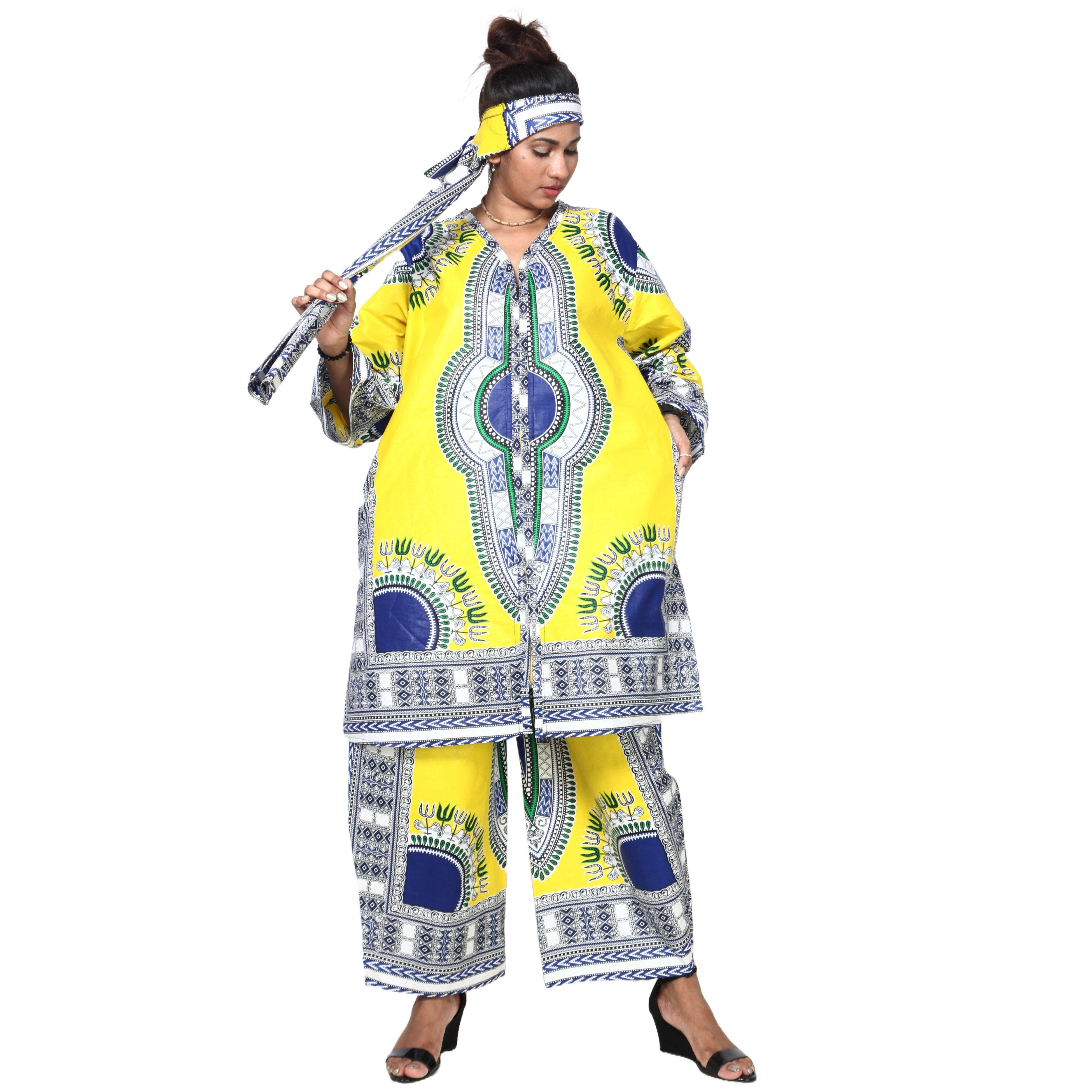 African Stars - Wholesale Top & Pant Set (NOT Loungewear) - Women's - Women's Dashiki Tunic Top and Matching Pants Set -- FI-404915