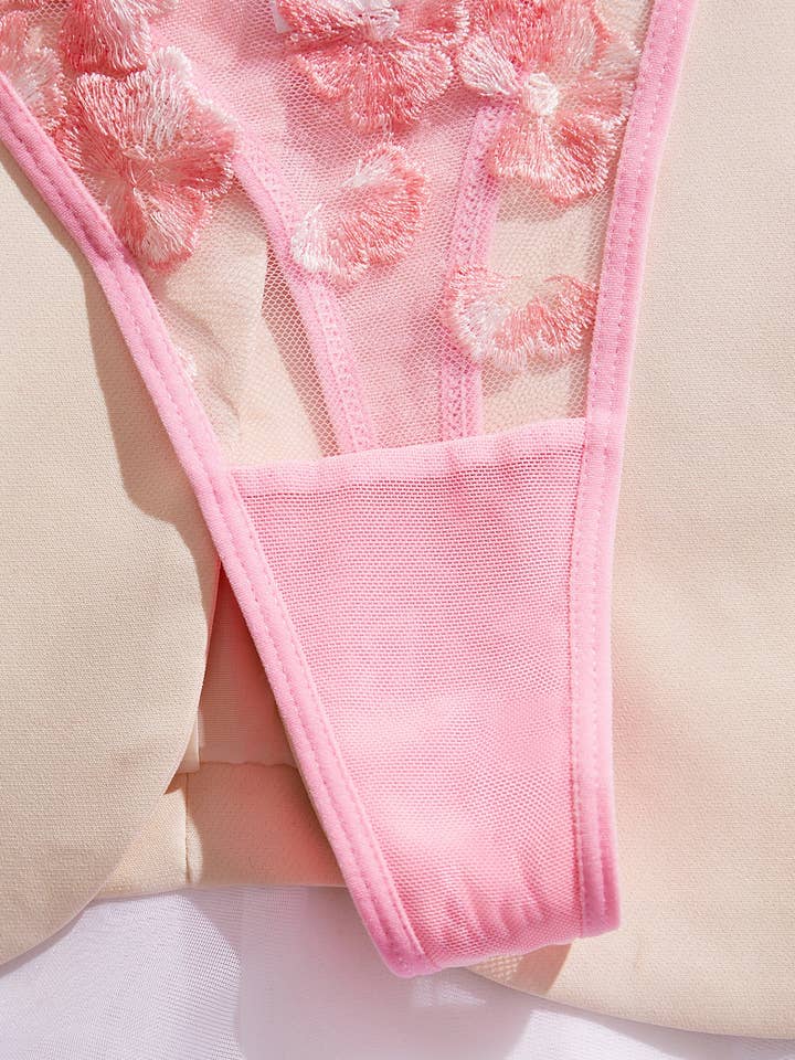 Rose Ensemble de corset lingerie brodé floral pour femmes SKLG4162 en vente sur Faire4