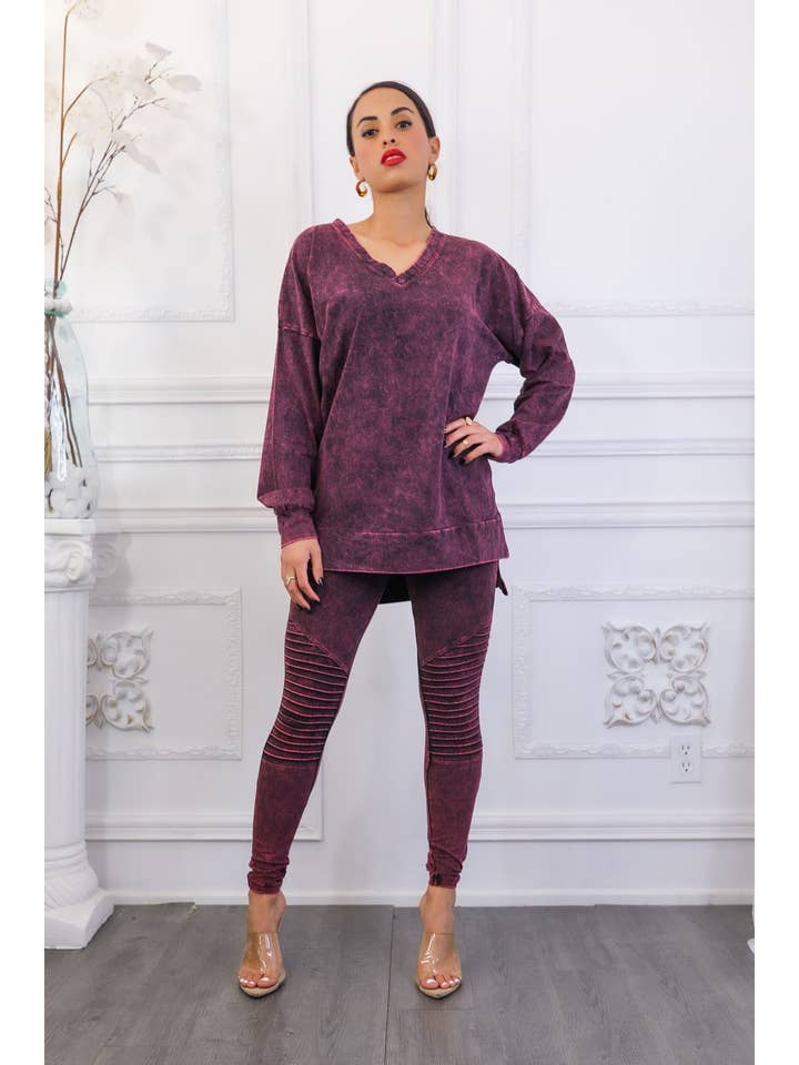 SurelyMine - Venta al por mayor Conjuntos de top y pantalón (NO para estar en casa) - Mujer - Conjunto de camiseta de manga larga y leggins con el lema Mineral Wash