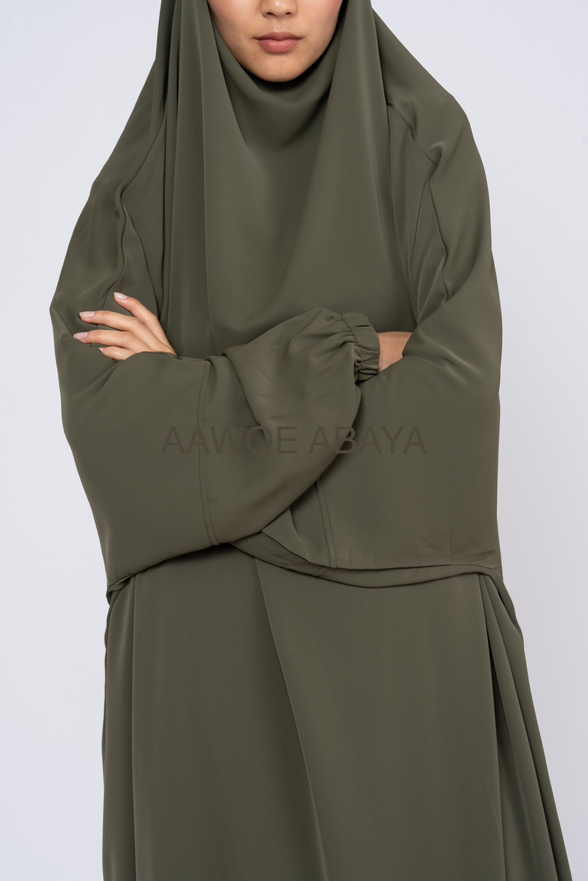 Aawoe Abaya - Wholesale Kaftan - Women's - Long Medina silk jilbab with puff sleeves - 23050