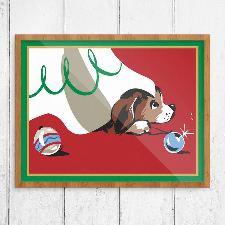 8" x 10 Christmas Puppy Print for wholesale by Fridgedoor