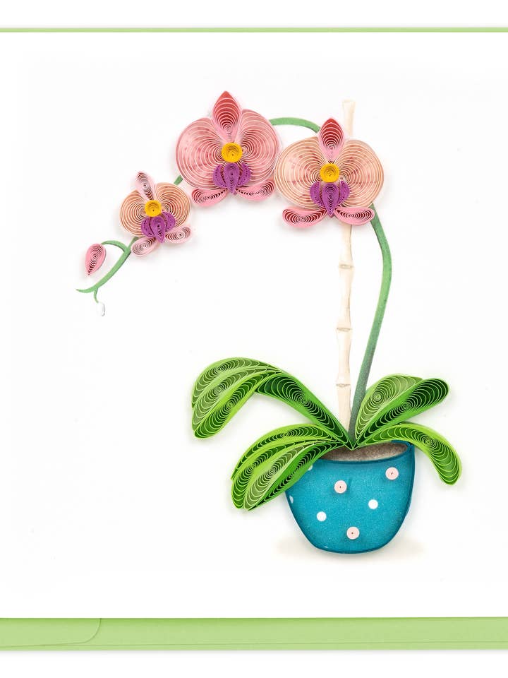 Fleurs d'orchidée - Carte en quilling, Carte de vœux faite à la main pour la vente par Second Nature Ltd