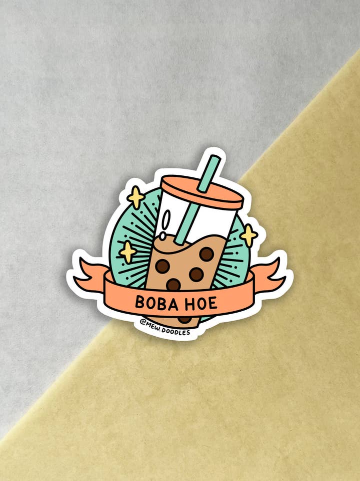 Boba Hoe Vinyl Sticker for wholesale by Mew Doodles