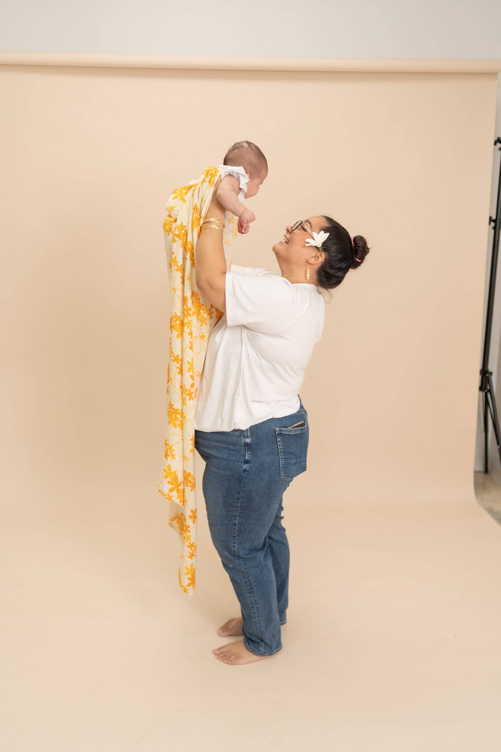 The Keiki Dept - Wholesale Swaddle - Baby - Yellow Pua Melia Kapa Moe - Hawaiian Bamboo Swaddle2