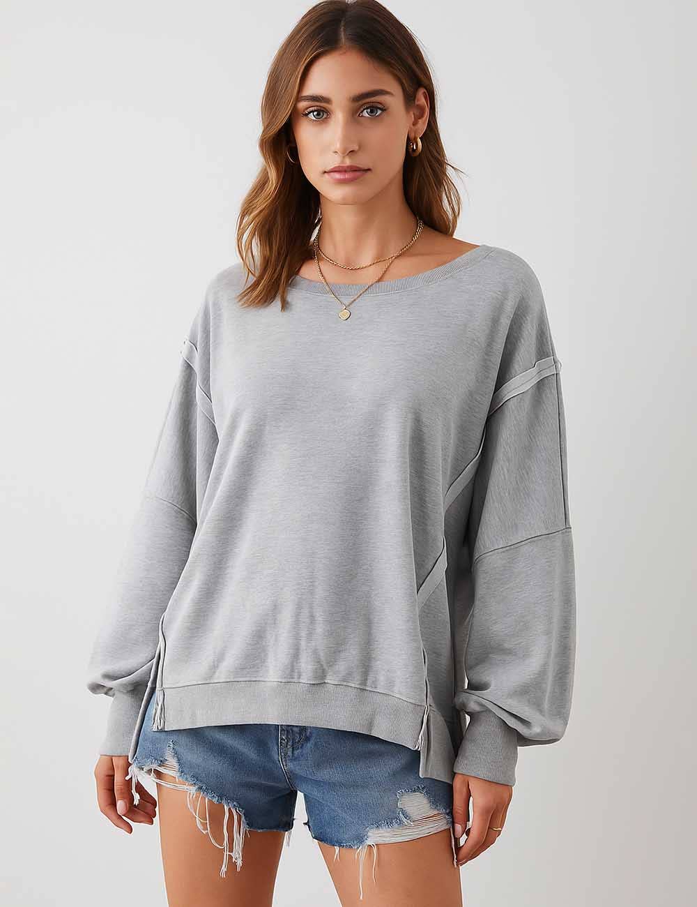 Sweetkama – wholesale Sweatshirt - Dam – Enfärgad oregelbunden Slouchy tröja för damer SKT38523