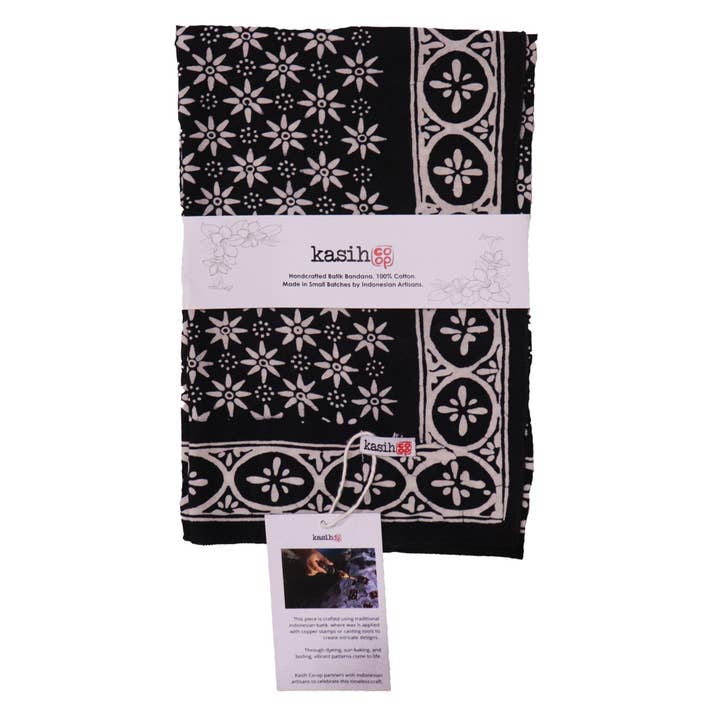 Kasih Co-op - Wholesale Bandana - Women's - Large 39" Hand Dyed Batik Bandana, 100% Soft Cotton, Black Mirage7
