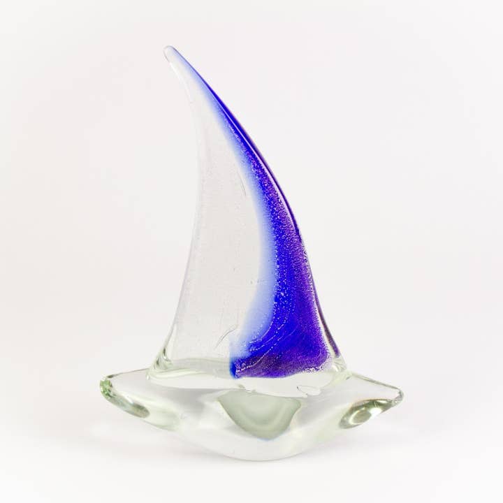 Glass Sailing Boat, blue/clear, 25cm for wholesale by Nauticalia