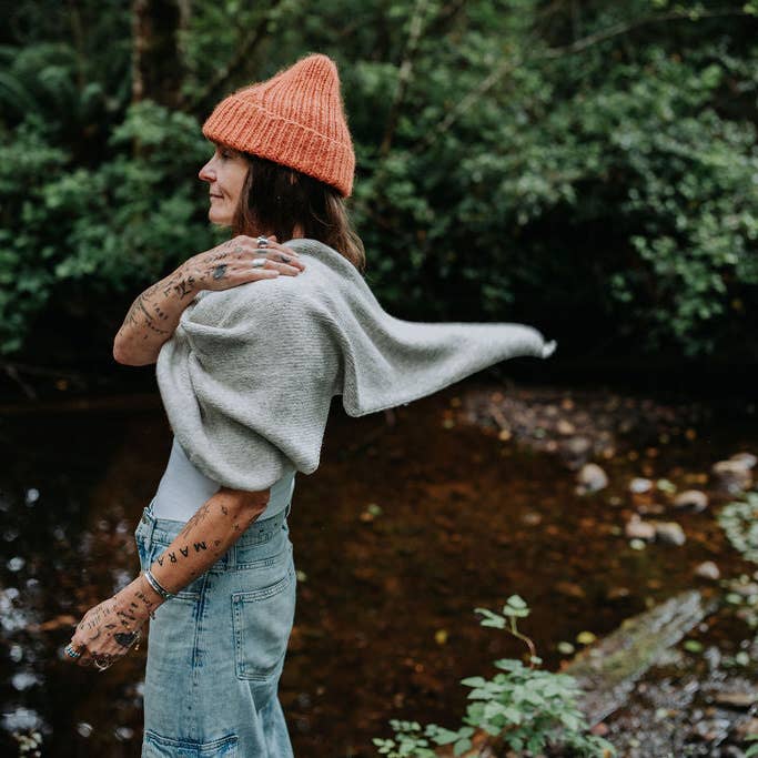 Happy French Gang - Wholesale Wrap - Women's - Hand-loomed Silver Laurette Shawl, Undyed Alpaca3