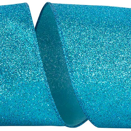 RELIANT RIBBON - Wholesale Ribbon - Gift Wrapping - Glitter Metallic Shiny Back Wired Edge, Aqua, 4 In, 10 Yards