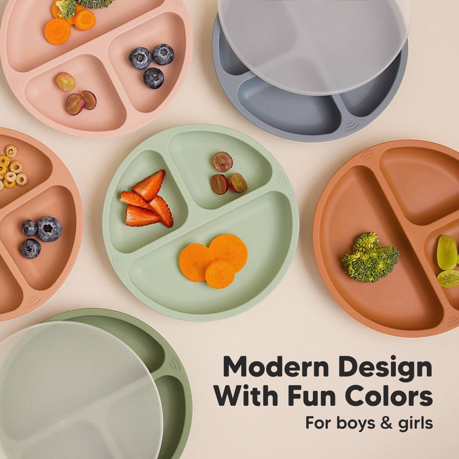 Terracotta 3-Pack Prep Suction Plates with Lids BPA-Free Baby Plate for wholesale on Faire8