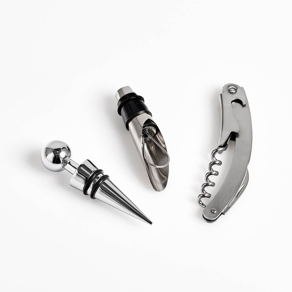 silver Wine Set, 4-piece, Rubberwood/Glass/Stainless Steel for wholesale on Faire2