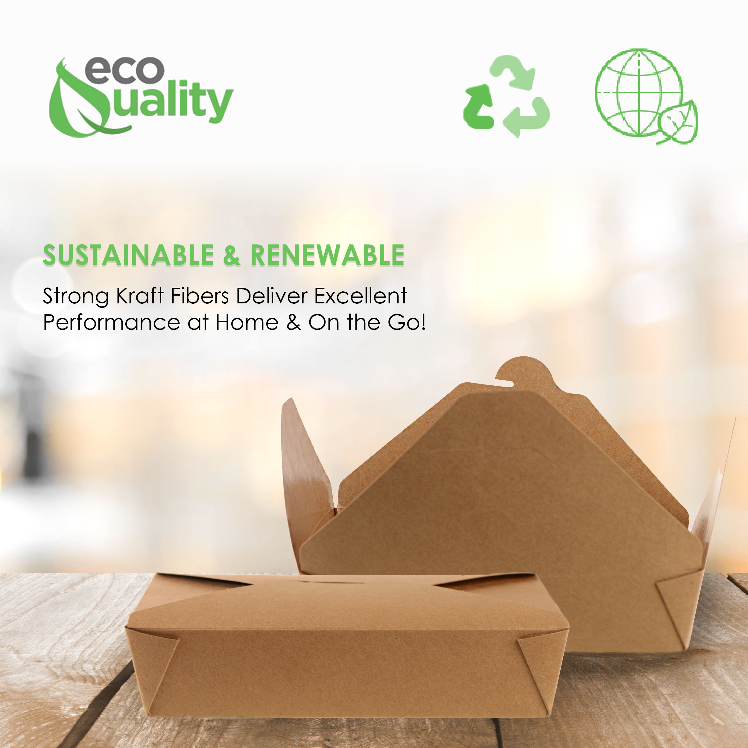 EcoQuality - Wholesale Food Storage Container - 49Oz Kraft Folded Paper Take Out Containers - Microwavable3