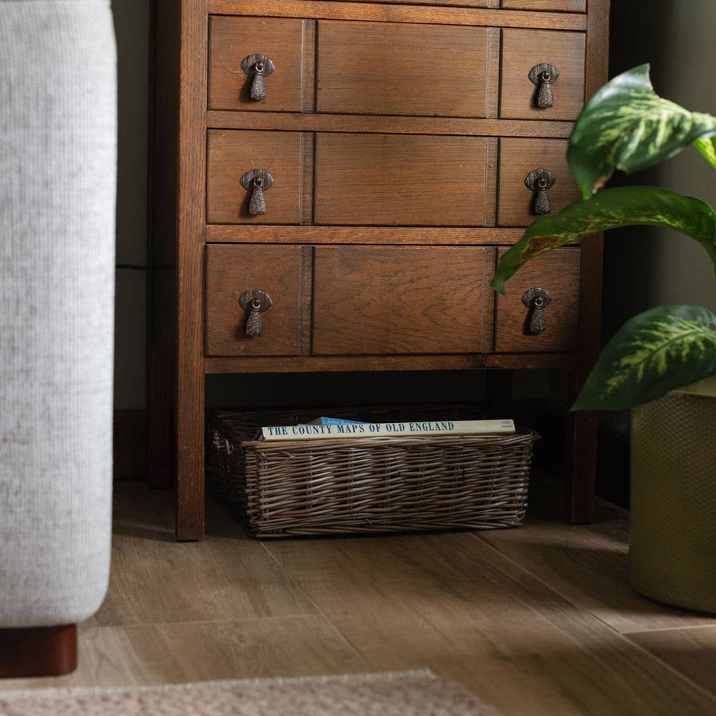 Arthur Cameron – wholesale Basket – Distilled Brown Rectangular Wicker Shallow Storage Tray Bund4