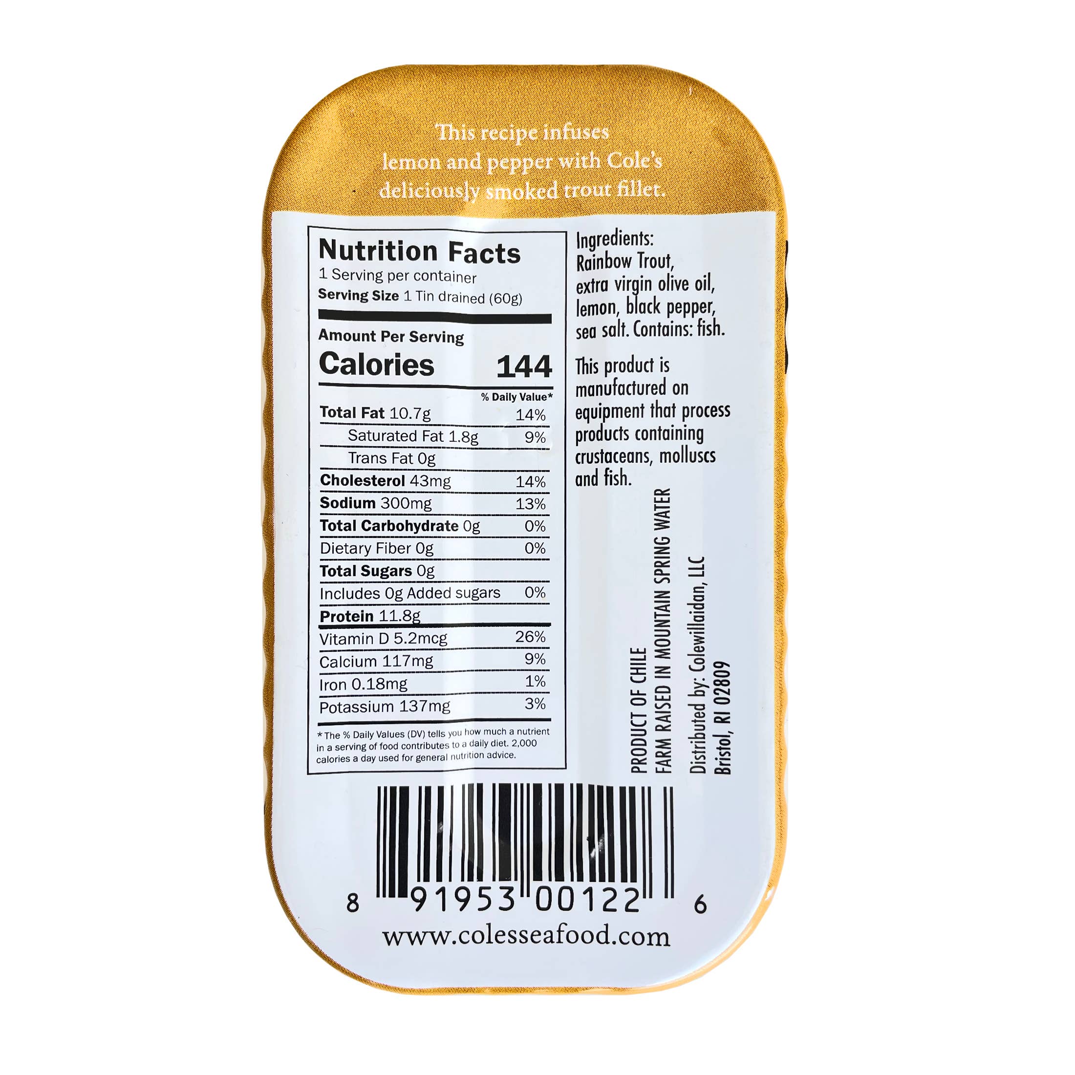 Cole's Seafood - Wholesale Fish/Seafood - Smoked Rainbow Trout Fillet with Lemon & Cracked Pepper1