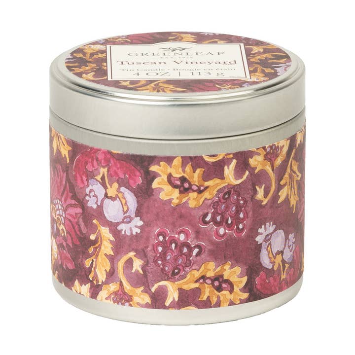 Greenleaf Gifts - Wholesale Jar/Filled Candle - Tuscan Vineyard Tin Candle 6pk0