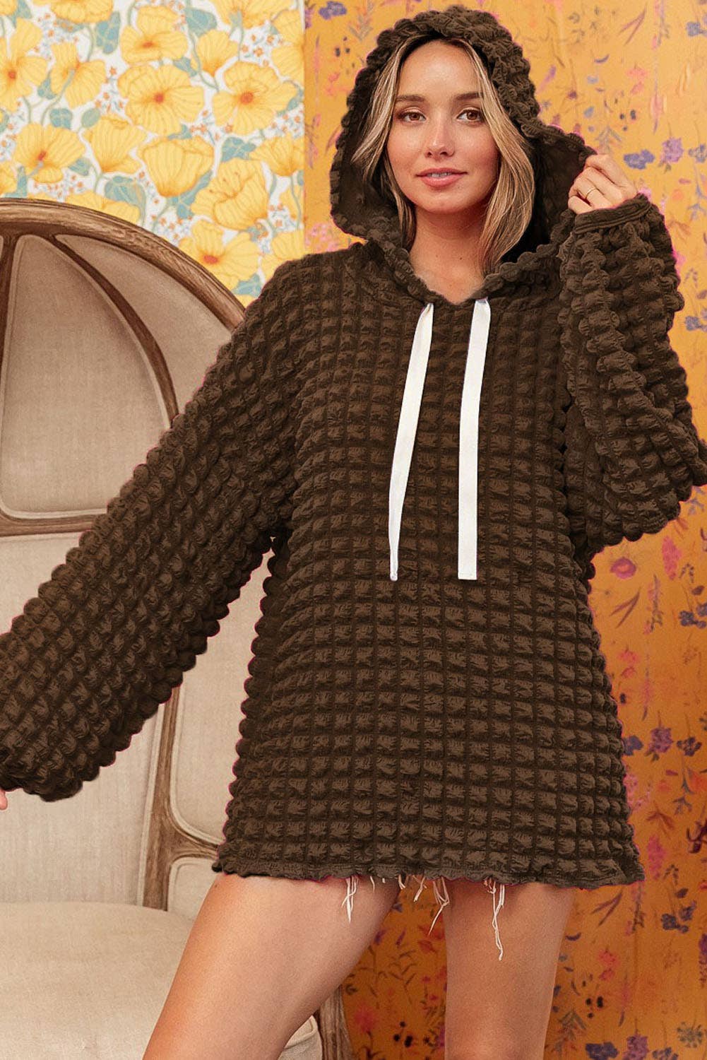 Lovesoft - Vente Sweat à capuche – femme - Sweat à capuche gaufré texturé à bulles14